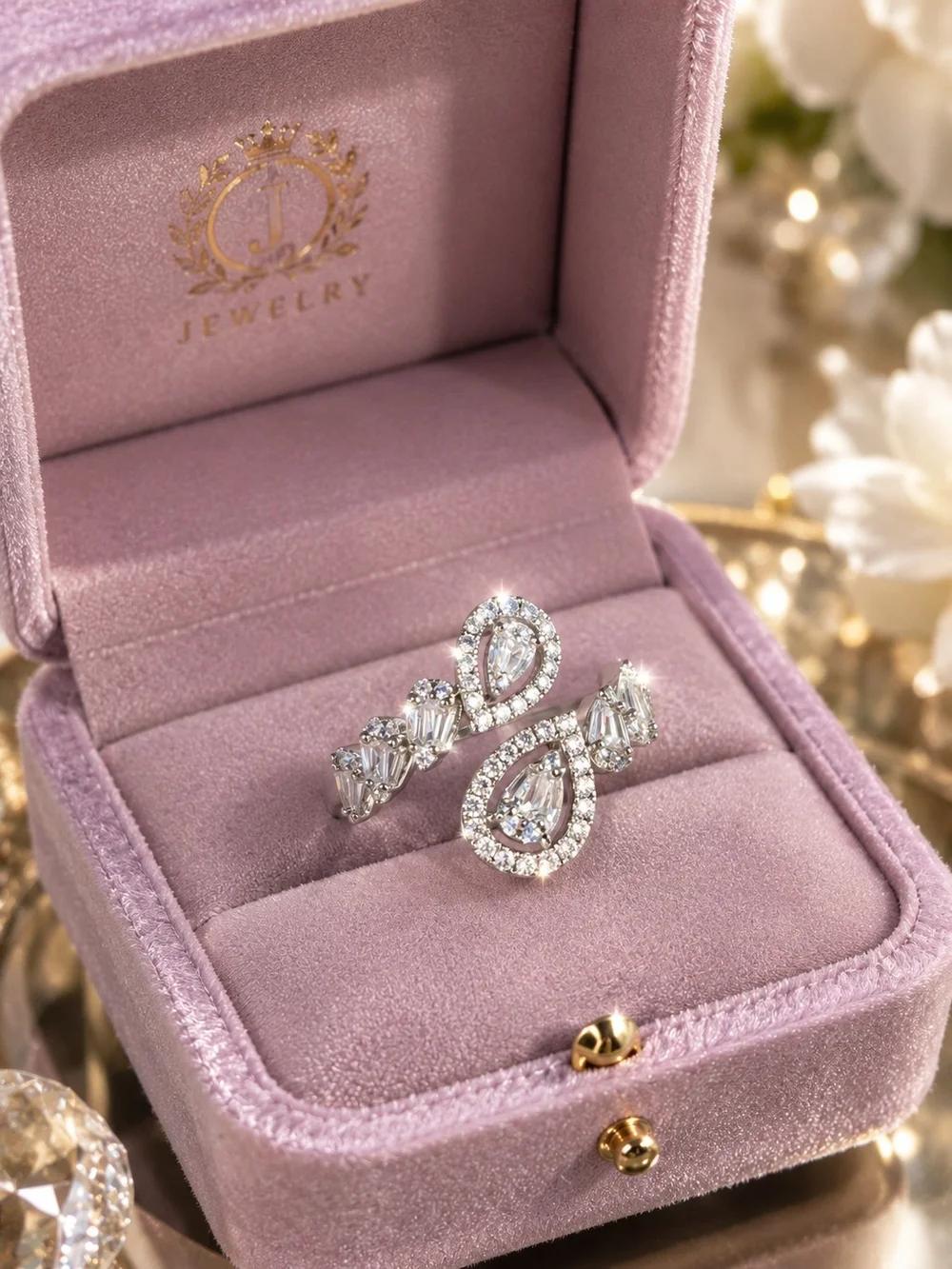 Elegant Statement Ring – Stainless Steel, Hypoallergenic, Sparkling Cubic Zircon